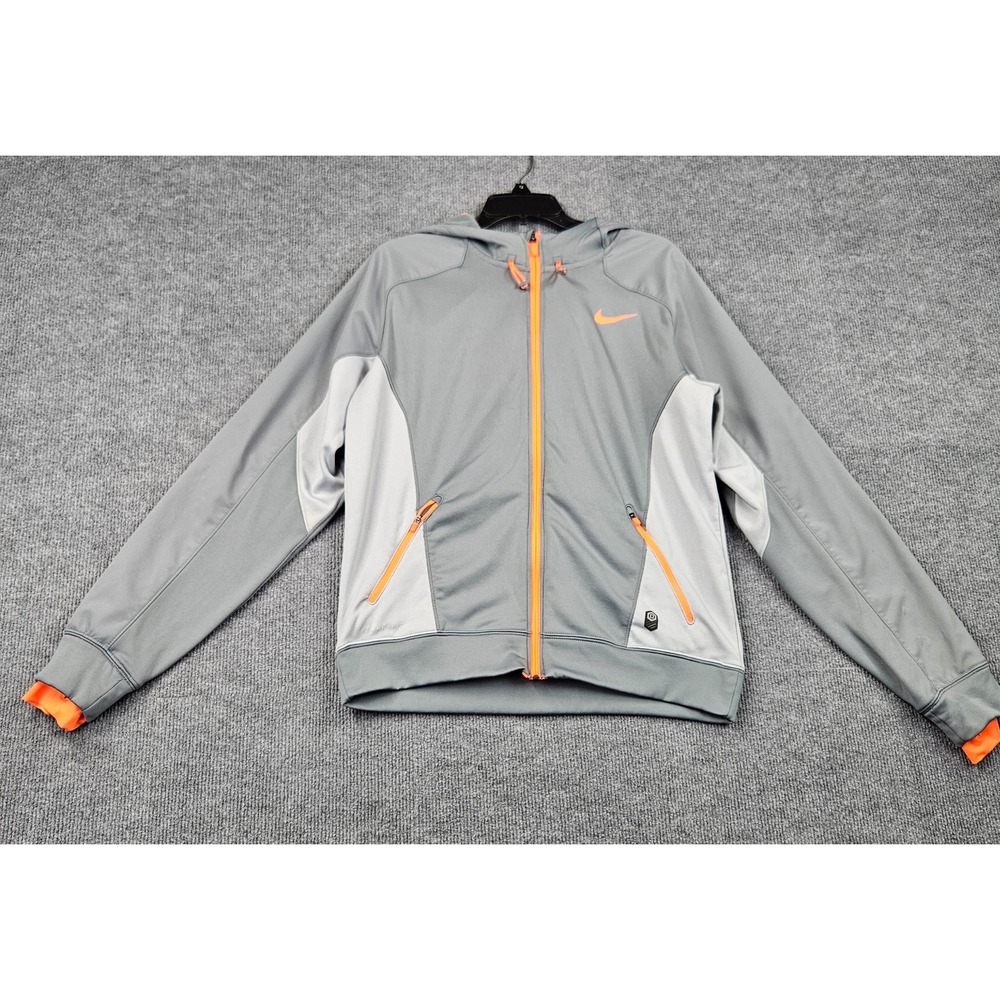 Nike Elite Therma-Fit Full Zip Hoodie Mens Medium Gray Orange Basketball Jacket